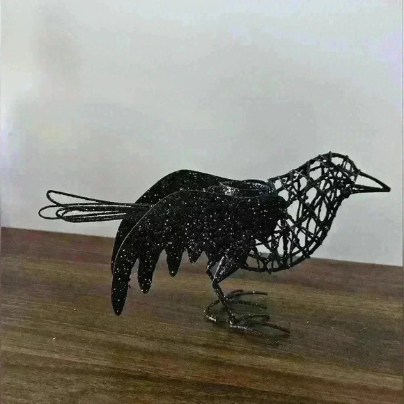 Pier 1 Metal Black Sparkly Raven Candle Holder and Box of Small Pumpkins - Picture 1 of 7